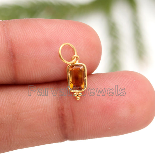 AA Natural Citrine Gold Charm, 18k Solid Gold Charm, Citrine Gold Charm, Charm Pendant, Handmade Charm, Gift for Her, November Birthstone