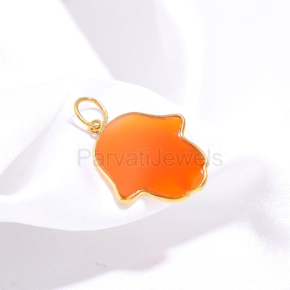 AA Carnelian 18K Gold Hamsa Charm, Handmade Gold Charm, Gold Charm Pendant, Natural Carnelian Charm, AA Hamsa Gold Charm, Gift For Her
