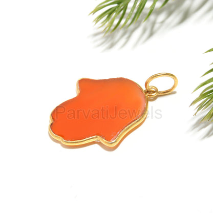 AA Carnelian 18K Gold Hamsa Charm, Handmade Gold Charm, Gold Charm Pendant, Natural Carnelian Charm, AA Hamsa Gold Charm, Gift For Her