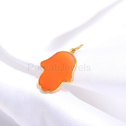 AA Carnelian 18K Gold Hamsa Charm, Handmade Gold Charm, Gold Charm Pendant, Natural Carnelian Charm, AA Hamsa Gold Charm, Gift For Her