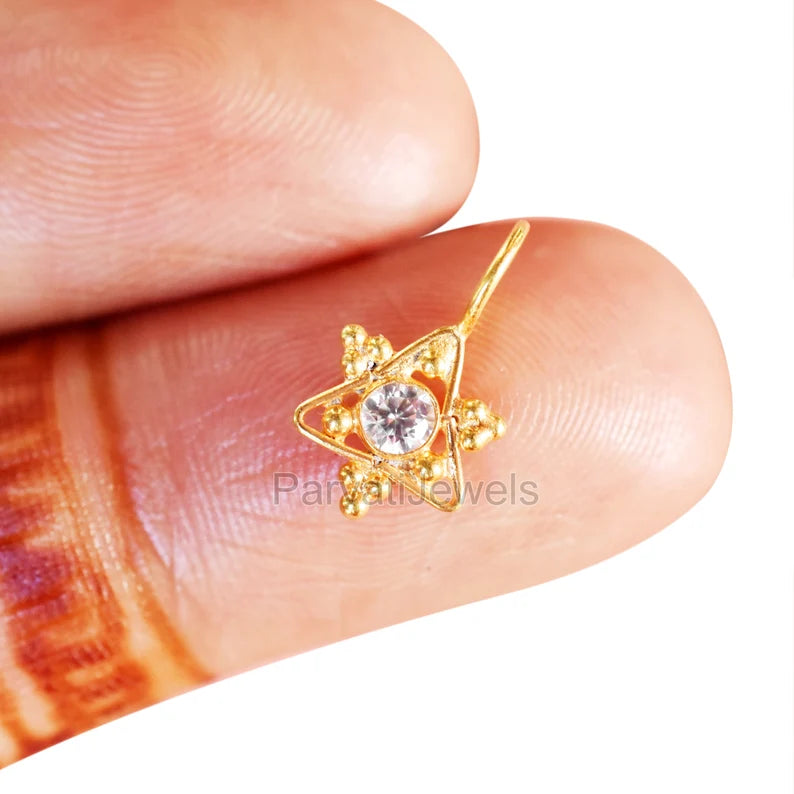 14k & 18K Solid Gold Natural Moissanite Pendant, Solid Gold Charm Pendant, Handmade Gold Moissanite Charm, Handmade Charm Made For Gifting