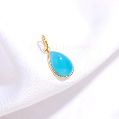 Natural Blue Chalcedony Pear Shaped Charm, Gemstone Charm, Handcrafted Gold Charm, 18k Solid Gold Charm, Minimalist Gold Charm, Dainty Charm