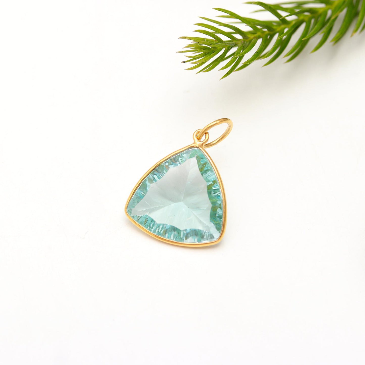 Exclusive Concave Cut Blue Topaz Charm, 18k Solid Gold Charm, Blue Topaz Charm, Gold Charm, Handmade Gold Charm, Gold Pendant, Gift for her