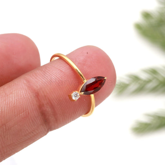 Natural Garnet and Moissanite 14k & 18k Solid Gold Ring, Garnet Ring, Gold Jewelry, Solid Gold Ring, Handmade Garnet Gold Ring, Gift For Her