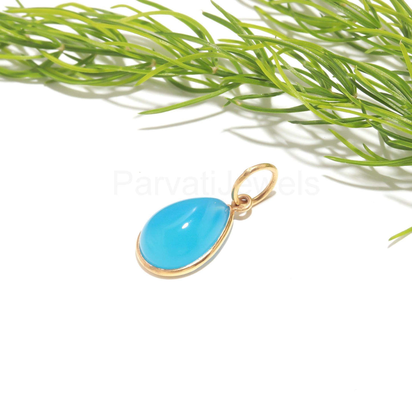 Natural Blue Chalcedony Pear Shaped Charm, Gemstone Charm, Handcrafted Gold Charm, 18k Solid Gold Charm, Minimalist Gold Charm, Dainty Charm