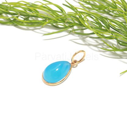 Natural Blue Chalcedony Pear Shaped Charm, Gemstone Charm, Handcrafted Gold Charm, 18k Solid Gold Charm, Minimalist Gold Charm, Dainty Charm