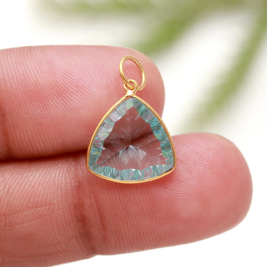 Exclusive Concave Cut Blue Topaz Charm, 18k Solid Gold Charm, Blue Topaz Charm, Gold Charm, Handmade Gold Charm, Gold Pendant, Gift for her