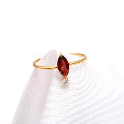 Natural Garnet and Moissanite 14k & 18k Solid Gold Ring, Garnet Ring, Gold Jewelry, Solid Gold Ring, Handmade Garnet Gold Ring, Gift For Her