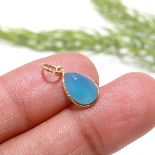 Natural Blue Chalcedony Pear Shaped Charm, Gemstone Charm, Handcrafted Gold Charm, 18k Solid Gold Charm, Minimalist Gold Charm, Dainty Charm