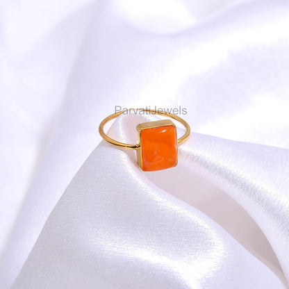 AA Natural Carnelian Gold Ring, 18K Solid Gold Ring, Dainty Gold Ring, Handmade Gold Ring, Carnelian Birthstone Ring, Gift for her