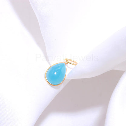 Natural Blue Chalcedony Pear Shaped Charm, Gemstone Charm, Handcrafted Gold Charm, 18k Solid Gold Charm, Minimalist Gold Charm, Dainty Charm