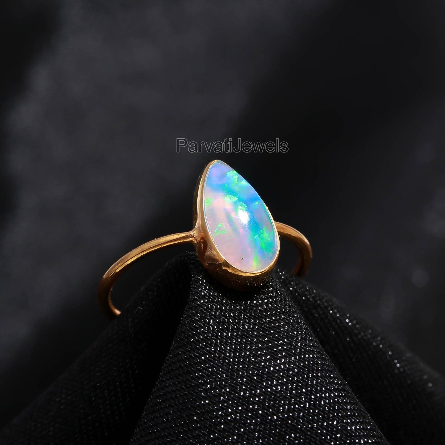 Lab Created Aurora Opal Gold Ring, 18K Solid Gold Ring, Dainty Gold Ring, Handcrafted Opal Ring, Aura Birthstone Ring, Opal Gold Jewelry