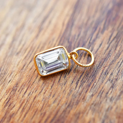 Natural Moissanite 18K Gold Charm Pendant, Moissanite Charm 18k Solid Gold, Solid Gold 18K Charm, April Birthstone Charm Pendant