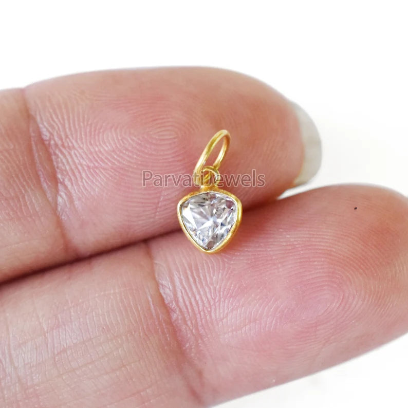 18K Solid Gold Heart Shape Moissanite Charm, Handmade Gold Moissanite Charm, 18K Gold Handmade Charm, Handmade Gold Charm Made For Gifting