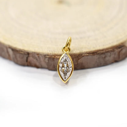 Natural Moissanite Solid 14K & 18K Gold, Marquise Charm Pendant, Marquise Moissanite Gold Charm, Solid Gold Charm, April Birthstone Charm