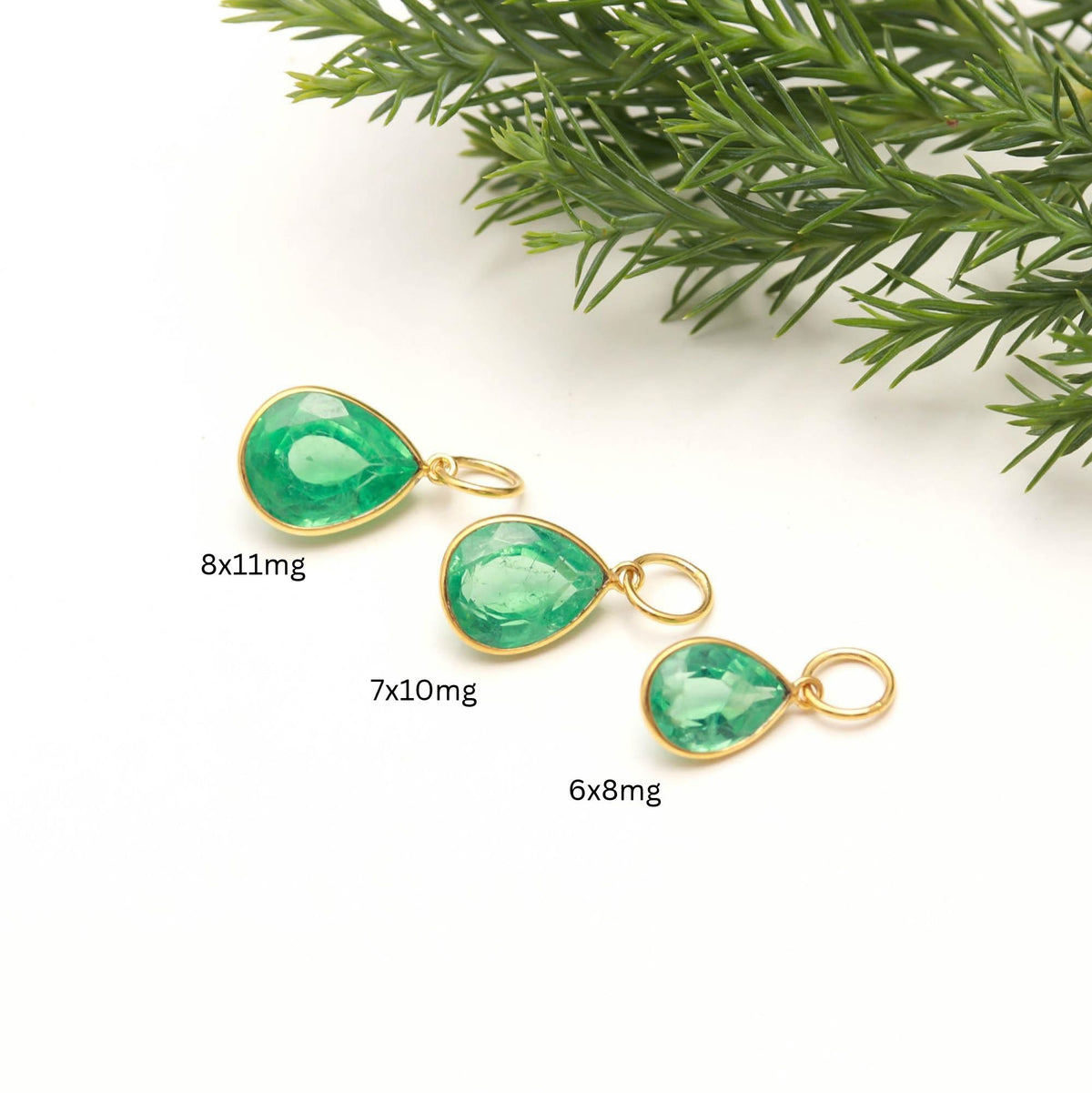 18KT Gold Emerald Pear Pendant, Minimalist Fine Jewelry, Dainty Gift for Her