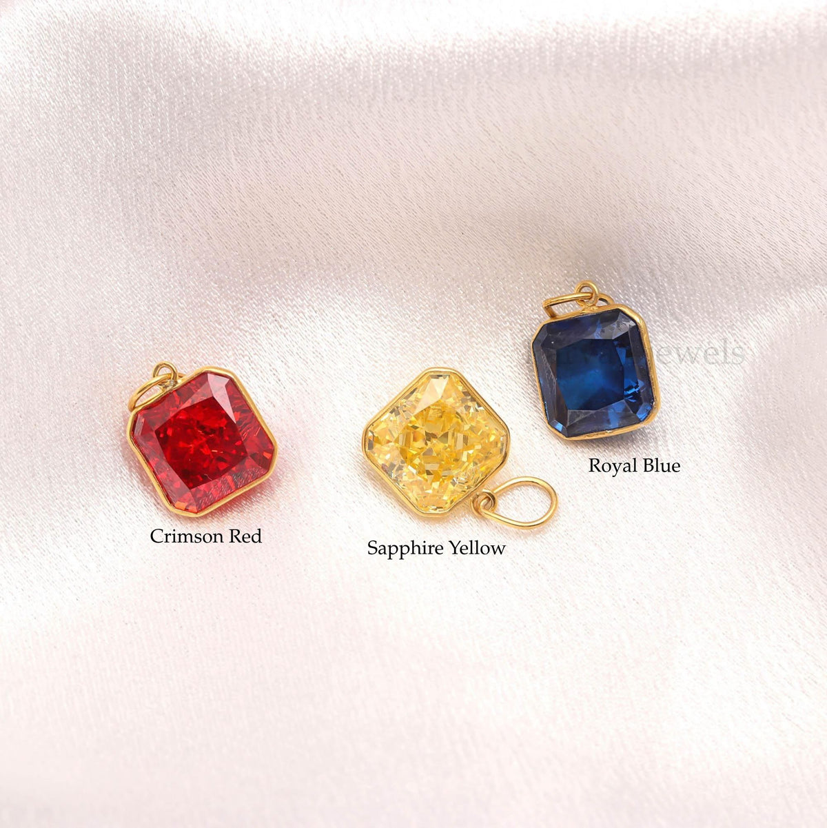18KT Gold Ice Crush Charm Pendant, Square Cut Gemstone Jewelry, Dainty Gift for Her