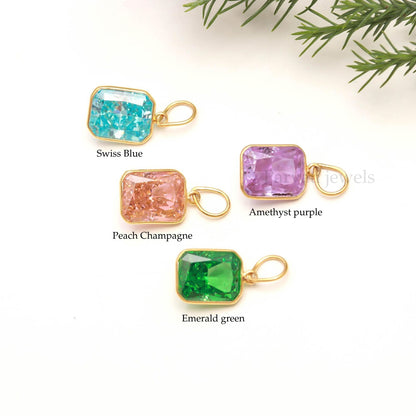 Multicolor Ice Crush  Stone Pendant, 18KT Solid Gold Charm, Unique Fine Jewelry Gift