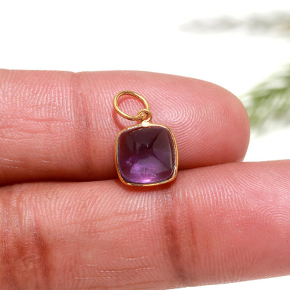 AA Natural Amethyst Charm, 18k Solid Gold Charm, Amethyst Charm, Gold Charm Pendant, Cushion Shape Charm, Handmade Gold Charm, Gift For Her