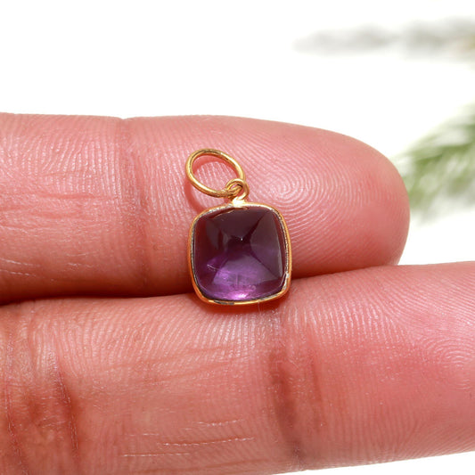 AA Natural Amethyst Charm, 18k Solid Gold Charm, Amethyst Charm, Gold Charm Pendant, Cushion Shape Charm, Handmade Gold Charm, Gift For Her