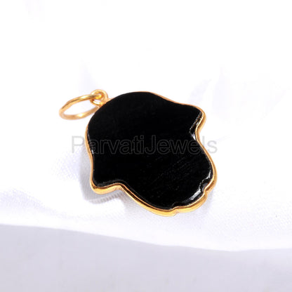 AA Black Onyx Hamsa Shape Charm, 18k Solid Gold Charm, Natural Black Onyx Charm, Gold Charm, Charm Pendant, Gold Charm Necklace, HAMSA