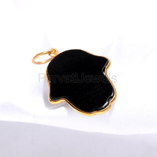 AA Black Onyx Hamsa Shape Charm, 18k Solid Gold Charm, Natural Black Onyx Charm, Gold Charm, Charm Pendant, Gold Charm Necklace, HAMSA