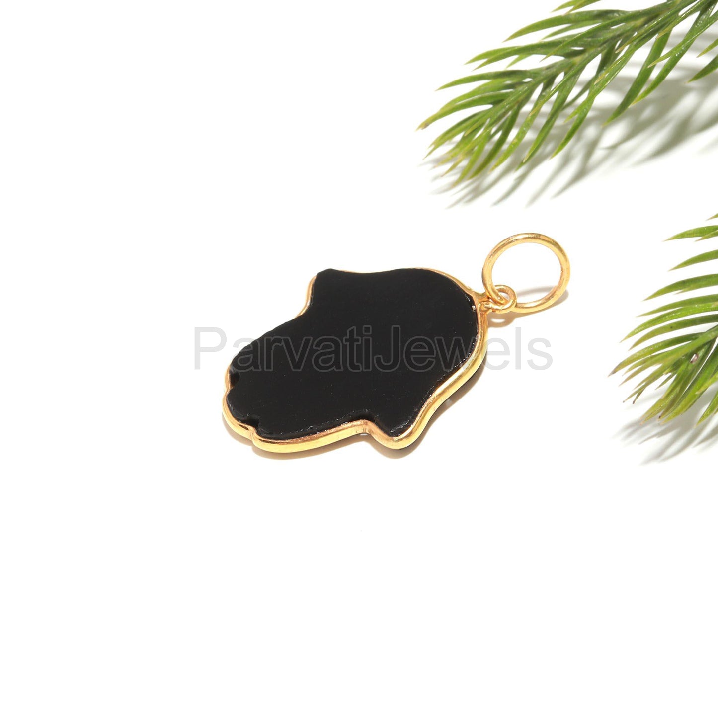 AA Black Onyx Hamsa Shape Charm, 18k Solid Gold Charm, Natural Black Onyx Charm, Gold Charm, Charm Pendant, Gold Charm Necklace, HAMSA