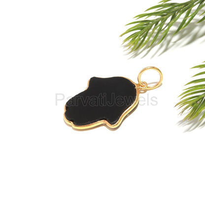 AA Black Onyx Hamsa Shape Charm, 18k Solid Gold Charm, Natural Black Onyx Charm, Gold Charm, Charm Pendant, Gold Charm Necklace, HAMSA