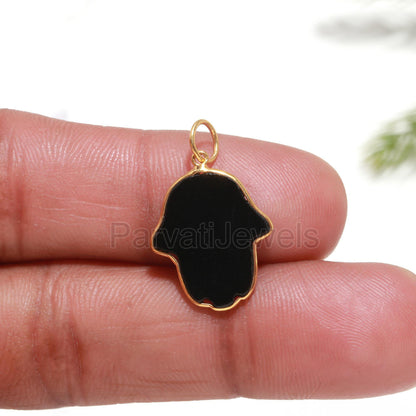 AA Black Onyx Hamsa Shape Charm, 18k Solid Gold Charm, Natural Black Onyx Charm, Gold Charm, Charm Pendant, Gold Charm Necklace, HAMSA