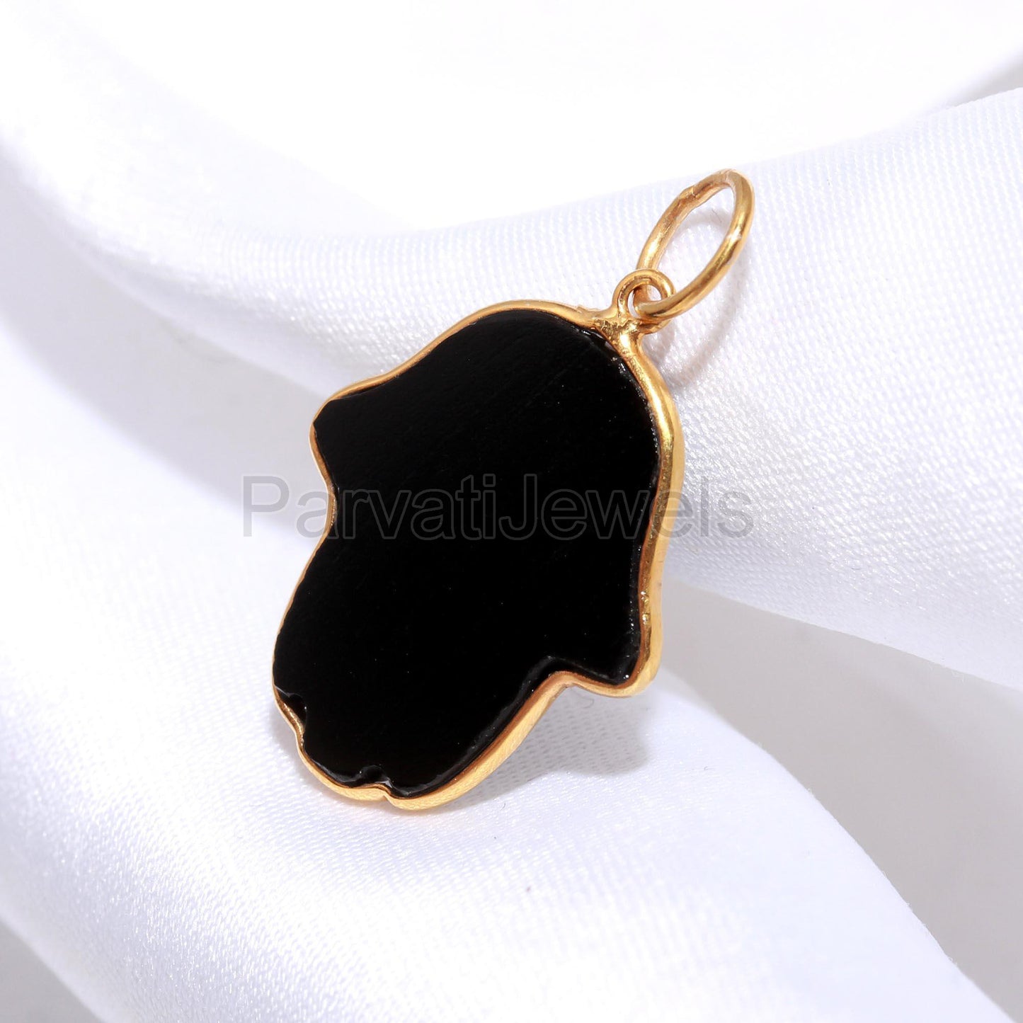 AA Black Onyx Hamsa Shape Charm, 18k Solid Gold Charm, Natural Black Onyx Charm, Gold Charm, Charm Pendant, Gold Charm Necklace, HAMSA