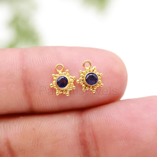 1 pair Natural Sapphire Earrings, 18k Solid Gold Earrings, Charm Earrings, Sapphire 18k Gold Earrings, Handmade Gold Earrings, Gift For Her