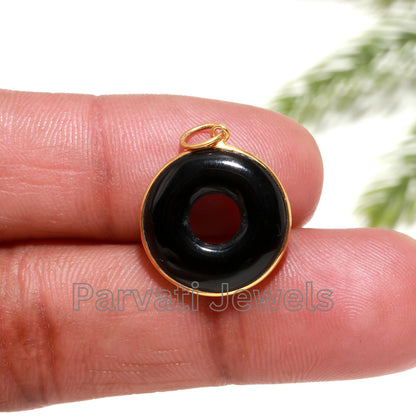 Black Onyx Tube Charm, 18k Solid Gold Charm, Natural Black Onyx Charm, Gold Pendant, Charm Pendant, Charm Necklace, Gift for Her, SOLID 18K