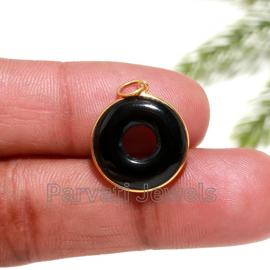 Black Onyx Tube Charm, 18k Solid Gold Charm, Natural Black Onyx Charm, Gold Pendant, Charm Pendant, Charm Necklace, Gift for Her, SOLID 18K