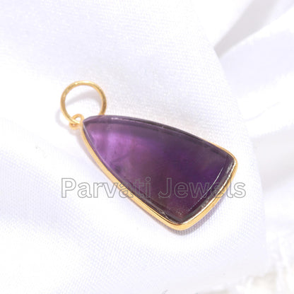 AA Natural Amethyst Isosceles Shape Charm, 18k Solid Gold Charm, Natural Amethyst Charm, Charm Necklace, Handmade Gold Charm, Gift for Her