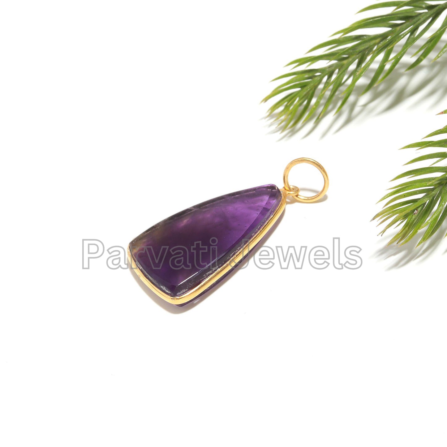 AA Natural Amethyst Isosceles Shape Charm, 18k Solid Gold Charm, Natural Amethyst Charm, Charm Necklace, Handmade Gold Charm, Gift for Her