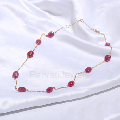 AA Ruby Necklace, 14k Solid Gold Necklace, Ruby Necklace, Gold Necklace, Cabochon Ruby Gold Necklace, Gold Jewelry, Partywear Gift Necklace