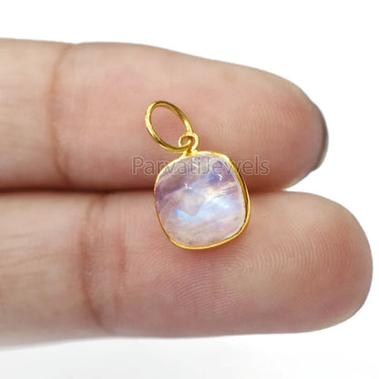 Natural Rainbow Moonstone 18k Solid Gold Charm Pendant Jewelry, Natural Blue Moonstone Charm, 18K Solid Gold Charm, Charm Pendant, Handmade Gold Charm Jewelry