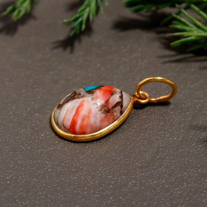 Natural Oyster Copper Turquoise Charm, Solid 18K Gold Charm Pendant, Handmade Charm, Oyster Turquoise Dainty Charm, Minimalist Charm Pendant