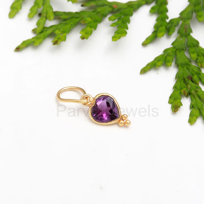 Amethyst Heart Charm, 18k Solid Gold Charm, Gold Charm, Charm Pendant, Natural Amethyst Heart Charm, Charm Necklace, Handmade Gold Charm