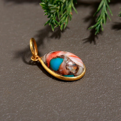 Natural Oyster Copper Turquoise Charm, Solid 18K Gold Charm Pendant, Handmade Charm, Oyster Turquoise Dainty Charm, Minimalist Charm Pendant