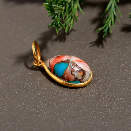 Natural Oyster Copper Turquoise Charm, Solid 18K Gold Charm Pendant, Handmade Charm, Oyster Turquoise Dainty Charm, Minimalist Charm Pendant