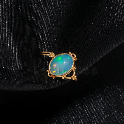 Natural Ethiopian Opal Charm, 18k Solid Gold Charm, Gold Charm, Ethiopian Opal Charm, Gold Charm Pendant, Handmade Gold Charm, Gold Charms