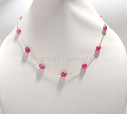 AA Ruby Necklace, 14k Solid Gold Necklace, Ruby Necklace, Gold Necklace, Cabochon Ruby Gold Necklace, Gold Jewelry, Partywear Gift Necklace