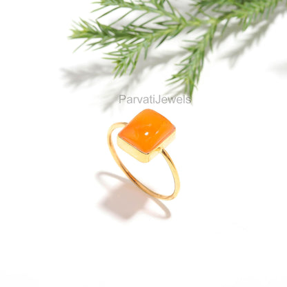 AA Natural Carnelian Gold Ring, 18K Solid Gold Ring, Dainty Gold Ring, Handmade Gold Ring, Carnelian Birthstone Ring, Gift for her