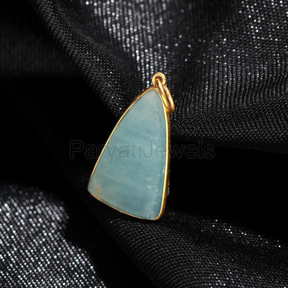 Aquamarine Isosceles Shaped Charm, 18k Solid Gold Charm, AA Natural Aquamarine Charm, Charm Necklace, Handmade Gold Charm, Gift for Her