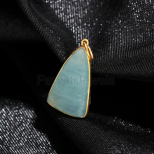 Aquamarine Isosceles Shaped Charm, 18k Solid Gold Charm, AA Natural Aquamarine Charm, Charm Necklace, Handmade Gold Charm, Gift for Her