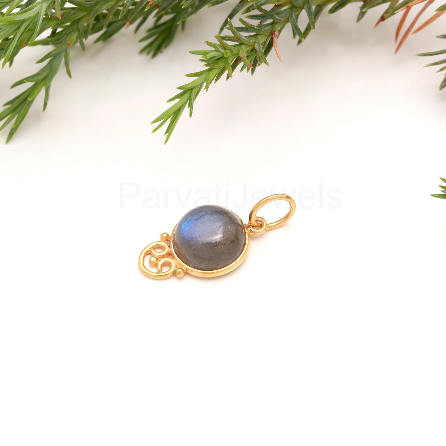 Natural Labradorite Round Shaped Charm, 18k Solid Gold Charm, Handcrafted Gold Charm, Solid Gold Charm, Minimalist Gold Charm,