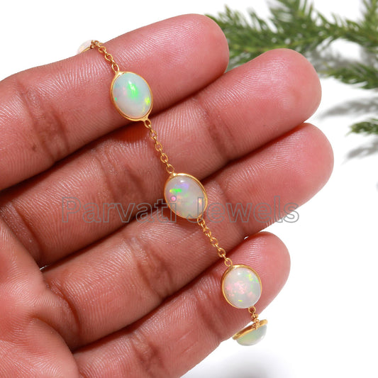 AA Natural Ethiopian Opal Bracelet, 18k Solid Gold Bracelet, Handmade Gold Bracelet, Natural Opal Oval Shape Bracelet, Gift for her, 18K