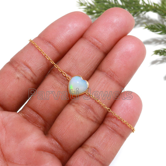 AA Natural Ethiopian Opal Bracelet, 18k Solid Gold Bracelet, Handmade Gold Bracelet, Gold Bracelet, Gift for her, Opal Heart Shape Bracelet