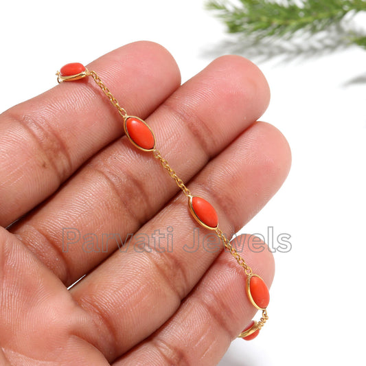 AA Natural Italian Coral Bracelet, 18k Solid Gold Bracelet, Handmade Gold Bracelet, Gold Bracelet, Gift for her, Coral Bracelet, Solid 18k